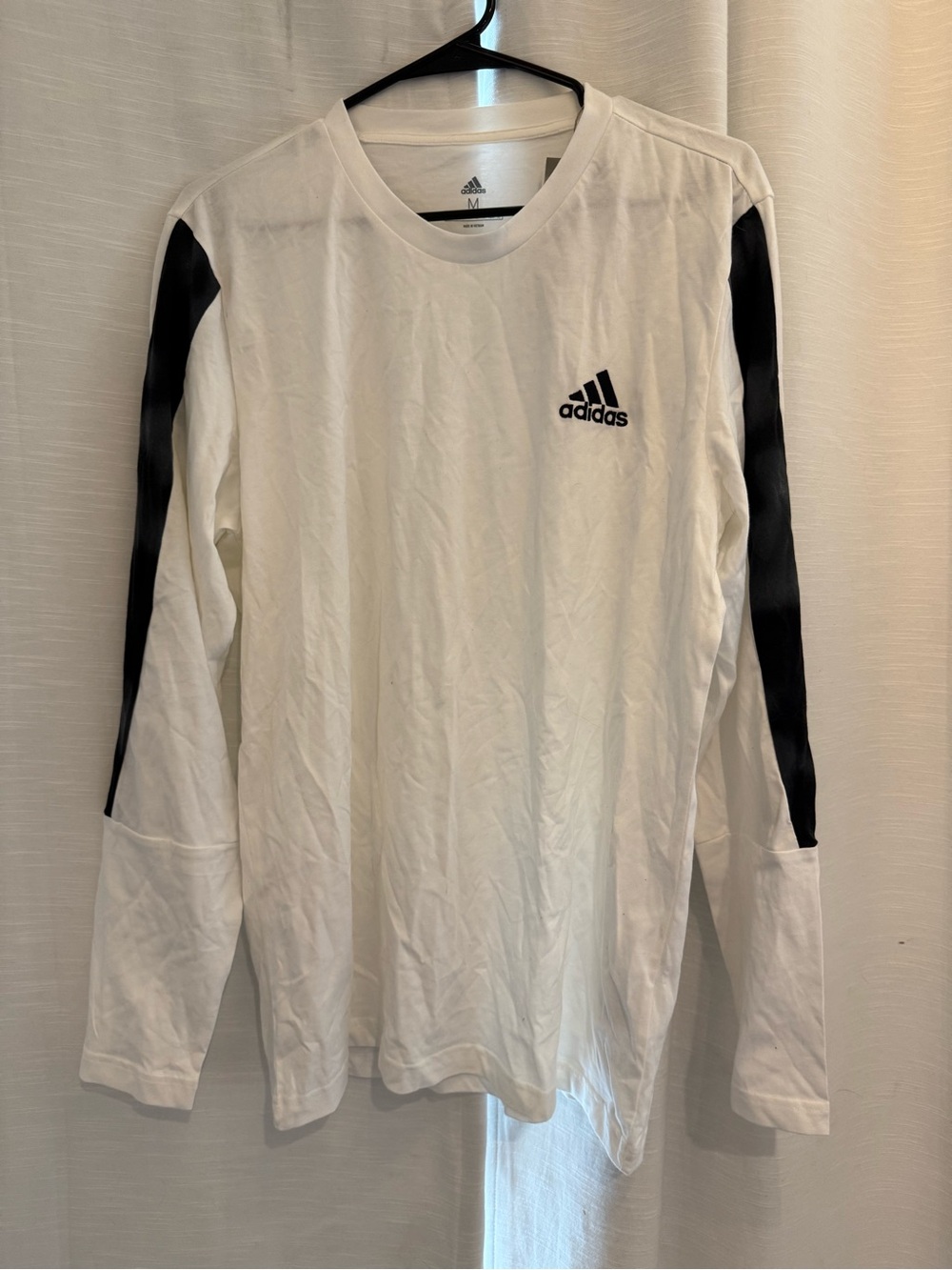 adidas White Long Sleeve Tee with Black Sleeve Panels